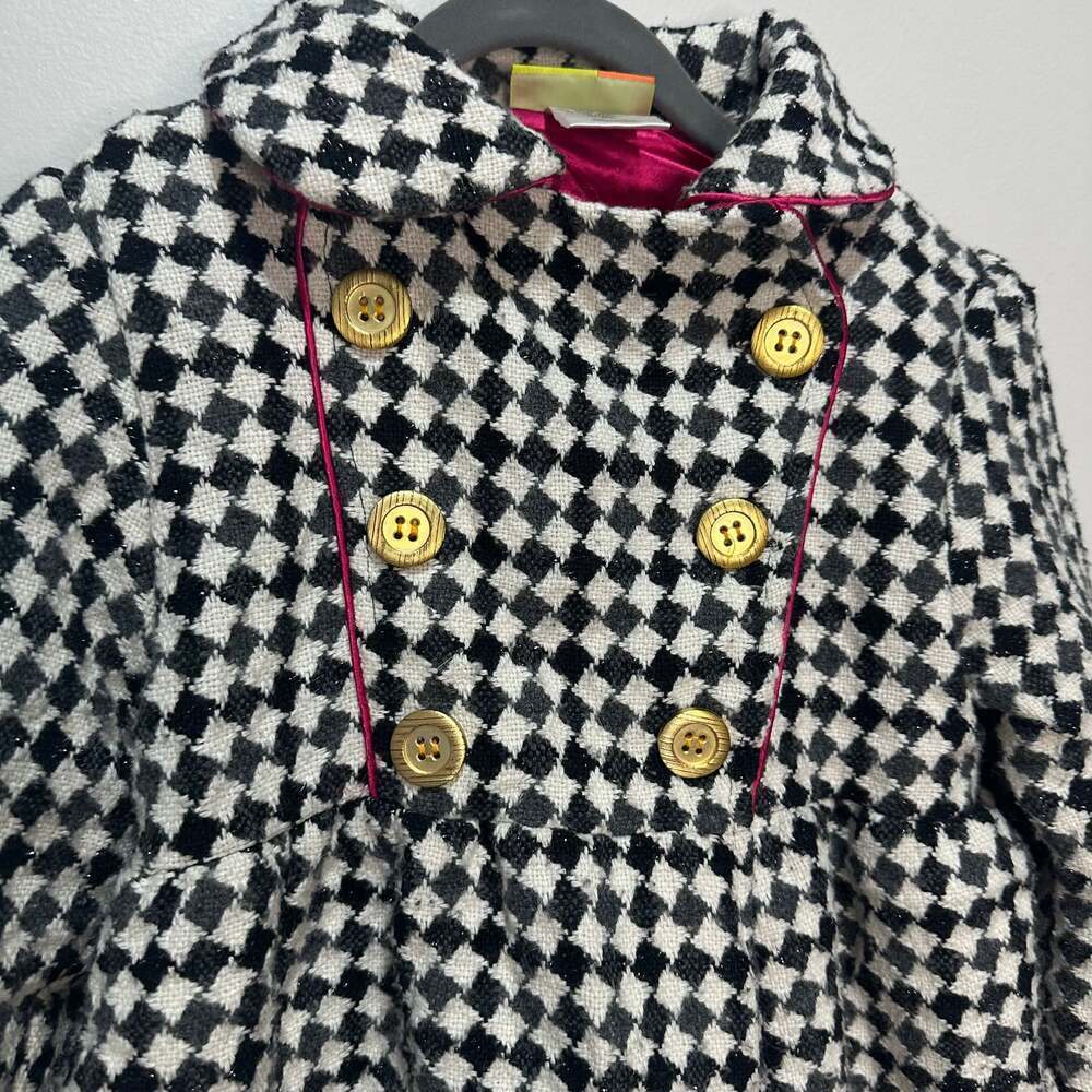 Penelope Mack Girls Houndstooth Coat with Pink Lining, Sz 6X